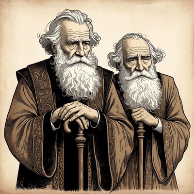 Two elderly bearded men with canes