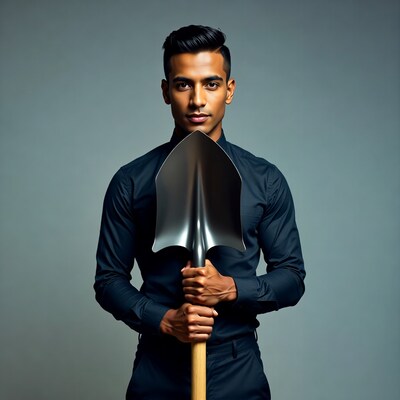 Indian man holding shovel