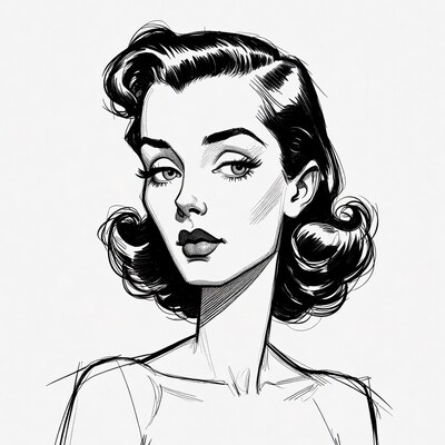 Vintage pinup woman portrait illustration