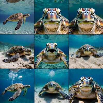 Sea Turtle Underwater Close-Up Collage