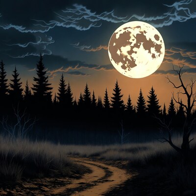 Full Moon Over Forest Path