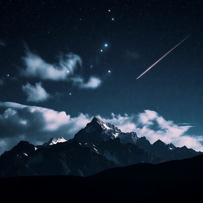 Shooting Star Over Snowy Mountains