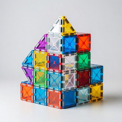 Colorful Magna-Tiles Pyramid Tower