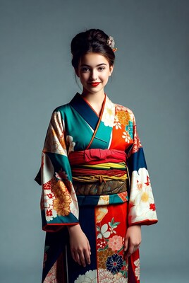 Asian girl in colorful kimono