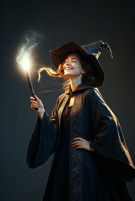 Woman casting spell with wand