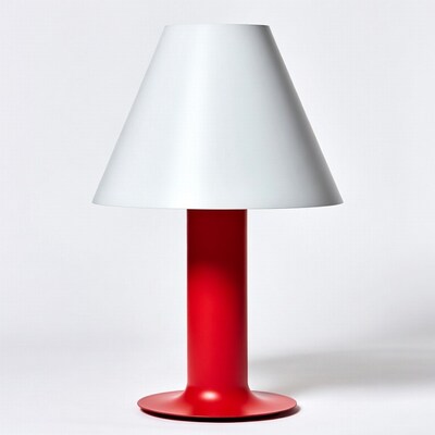 Red base white shade table lamp