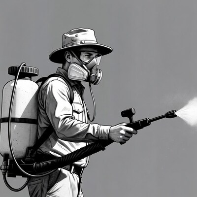 Man spraying pesticide with backpack sprayer