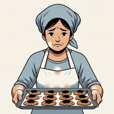 Woman holding burnt cookies