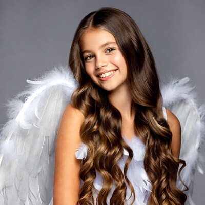 Girl with white angel wings