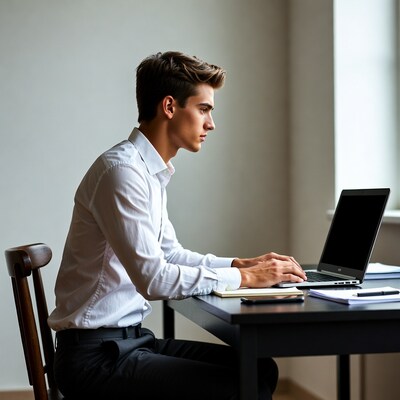 Young man working on laptop