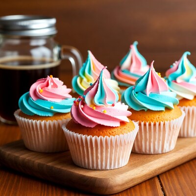 Colorful Cupcakes with Coffee Jar