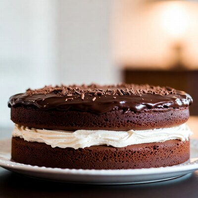 Chocolate cake with whipped cream