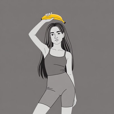 Woman balancing banana on head