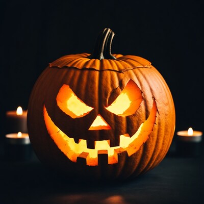 Lit Jack-o'-lantern with Candles