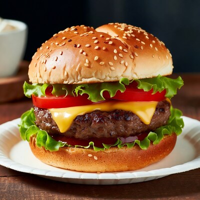 Cheeseburger with Lettuce Tomato on Plate