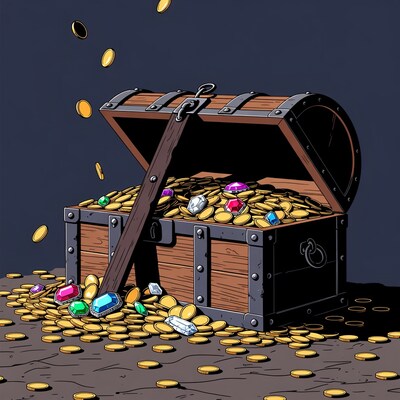 Open Treasure Chest Overflowing Coins Gems