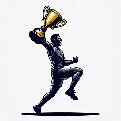 African-American man holding trophy