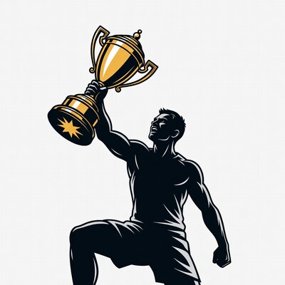 Man holding trophy victoriously