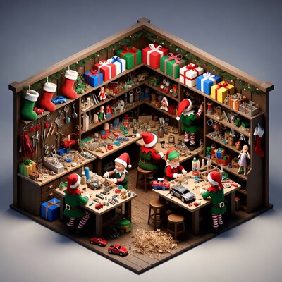 Elves Building Toys in Workshop