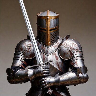 Medieval Knight Holding Sword