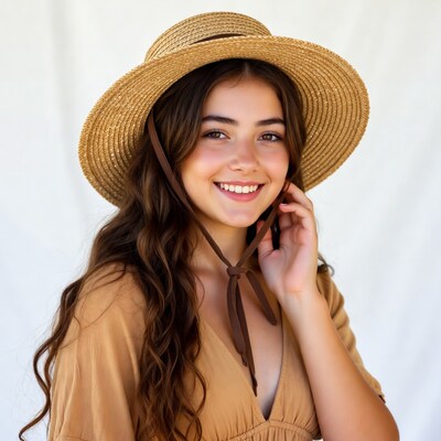 Smiling woman in straw hat