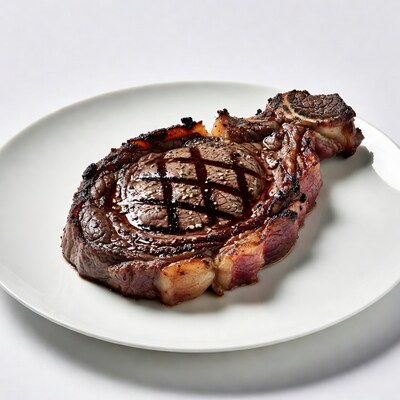 Grilled Ribeye Steak on White Plate