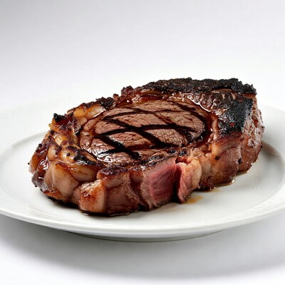Grilled ribeye steak on plate