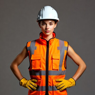 Woman in hard hat and safety vest