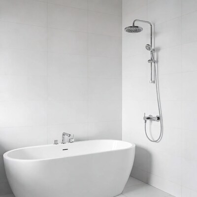 White Bathtub with Rainfall Shower