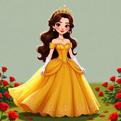 Belle in Yellow Gown with Roses