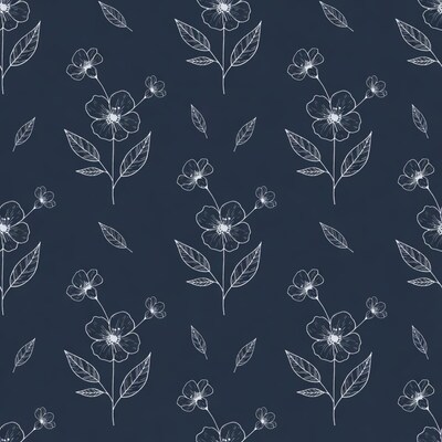 White Line Art Anemone Flowers Pattern