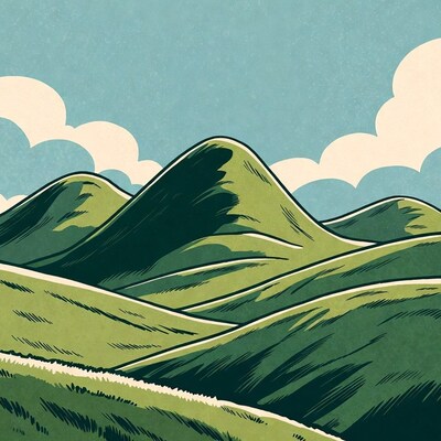 Green Hills Under Blue Sky