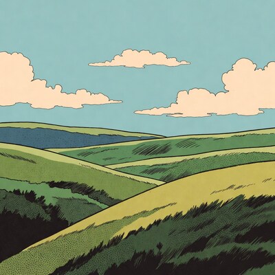 Rolling Green Hills Landscape Illustration