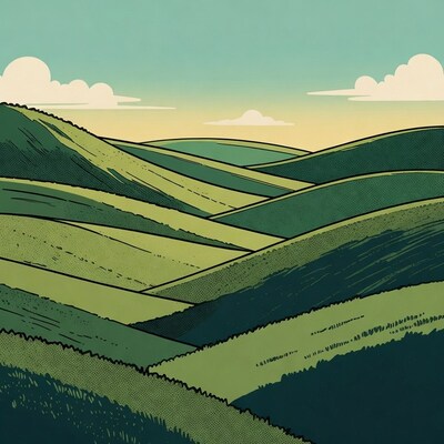 Green Rolling Hills Landscape Illustration