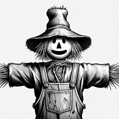 Smiling Scarecrow in Straw Hat