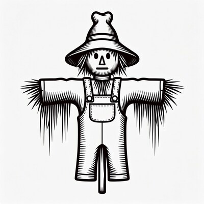Scarecrow in Overalls and Hat