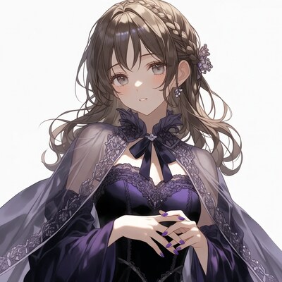 Anime girl in purple lace gown
