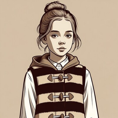 Girl in hooded vest illustration