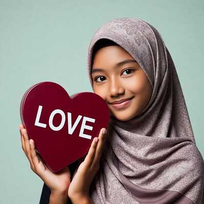 Girl in hijab holding love heart
