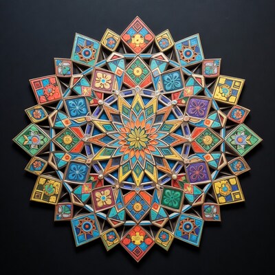 Colorful Mandala on Black Background