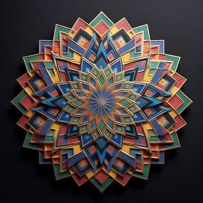 Colorful Layered Mandala on Black Background