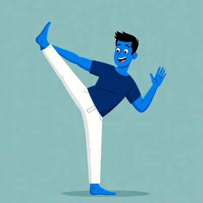 Cartoon man doing high leg kick