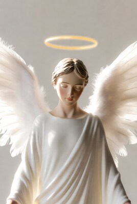 Serene Angel Statue with Halo and Wings