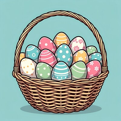 Colorful Easter Eggs in Wicker Basket