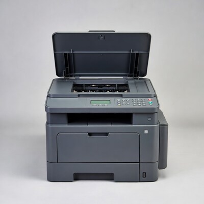 Open gray multifunction printer