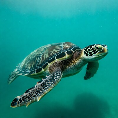 Green Sea Turtle Swimming Underwater