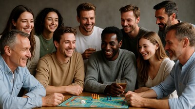 Diverse group playing board game