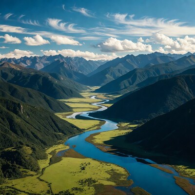 River winding through green mountain valley