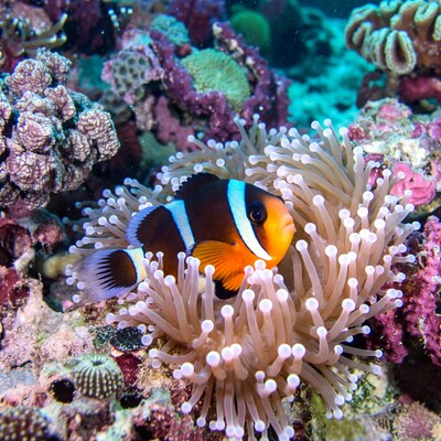 Clownfish in anemone coral reef