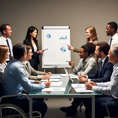 Diverse team in business meeting presentation